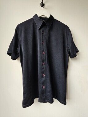 Positano Italian Navy Durable Knit Short Sleeve Button Down Casual Shirt